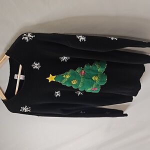 Holiday Time Black Christmas Tree and Snowflake Sweater Size XL 16-18
